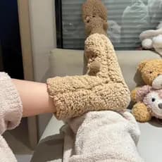 Urso antiderrapante meias de chão interior inverno adulto meias grossas engrossado quente respirável meias de dormir bon