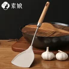 Suniang espátula de Silicone com cabo de madeira, panela antiaderente doméstica dedicada para fritar colher de sopa, esc