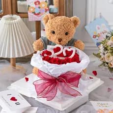 Dia dos namorados influenciador Sydney buquê de papel decoração do bolo simulação rosa Plug-In bonito ornamentos de urso