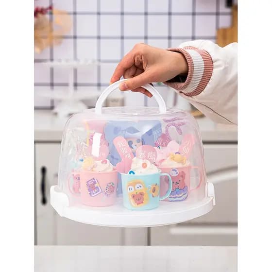 Caixa de bolo dobrável redonda de plástico reutilizável, Material de qualidade alimentar, bolo de aniversário, caixa de