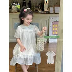 YOJIA vestido Tencel para meninas verão 2026 novo estilo estilo ocidental manga bufante vestido de princesa estilo fino