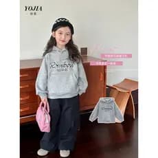 YOJIA moletom com capuz para meninas outono inverno 2025 novo estilo versão coreana forro de lã engrossado infantil mang