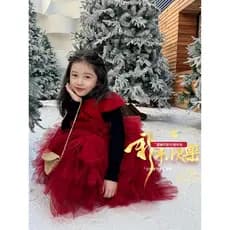 Meninas vestido vermelho outono inverno 2025 novo estilo vestido de inverno meninas vestido de ano novo inverno algodão