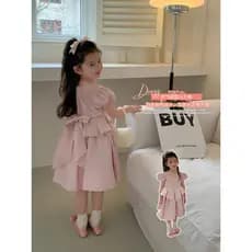 Meninas vestido 2026 verão novo estilo moda rosa menina vestido Puff manga crianças aniversário vestido de princesa