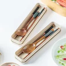 Conjunto de talheres portáteis de estilo japonês para piqueniques ao ar livre, colher e hashis de madeira, conjunto de h