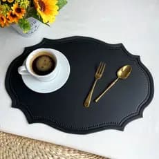 Tapete de mesa retrô preto de couro, peça pequena, porta-copos Oval, à prova d'água, à prova de óleo, Anti-escaldante