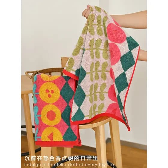 Toalha de rosto de tulipa feminina algodão puro doméstico Retro algodão absorvente toalha de rosto macio novo estilo cas