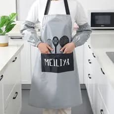 Meiya avental de cozinha doméstico à prova d'água à prova de óleo terno com mangas Halter avental de cozinha Anti-sujeir