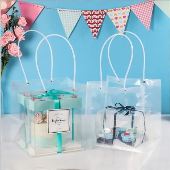 Ins estilo transparente quadrado plástico sacola bolo casamento flor decoração saco meados de outono Mooncake cozimento
