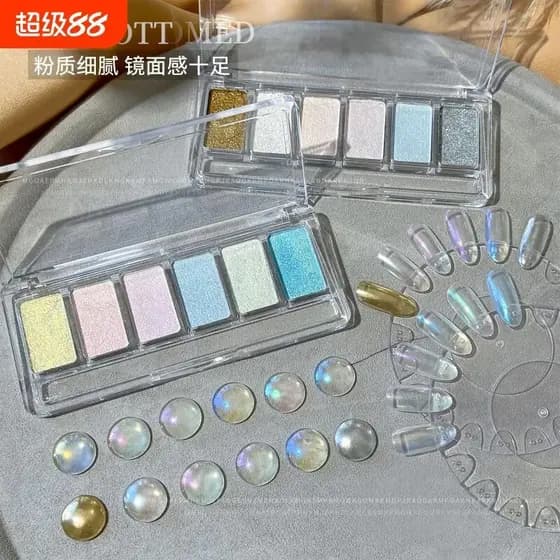 Paleta de sombra de olho espelho mágico em pó Manicure aurora pó sólido estilo conveniente Flip aurora 6 cores delicado 