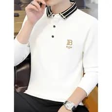 Camisa masculina primavera outono gola de manga comprida camiseta na moda camisa polo outono bordado lapela camisa de fu