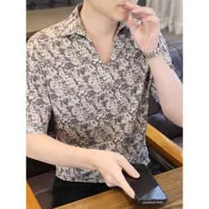 Camisa de verão masculina de manga curta versão coreana magro-ajuste único listrado rufião bonito manga de três quartos