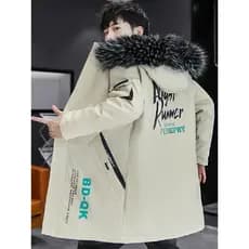 Inverno para baixo jaqueta masculina de comprimento médio pelúcia engrossado Parka macacão Street Wear Casual acolchoado