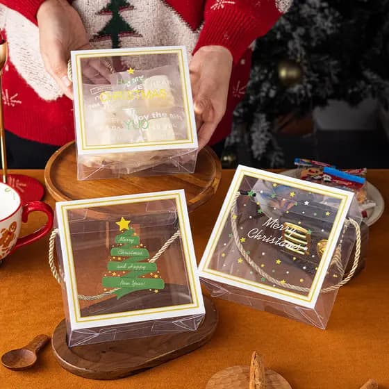Caixa de embalagem de natal cozimento portátil floco de neve biscoitos crocantes saco de embalagem de biscoito caixa sob