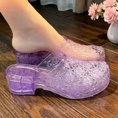 Senhoras novo estilo verão confortável sapatos de cristal transparente banheiro geléia antiderrapante desodorante de sol