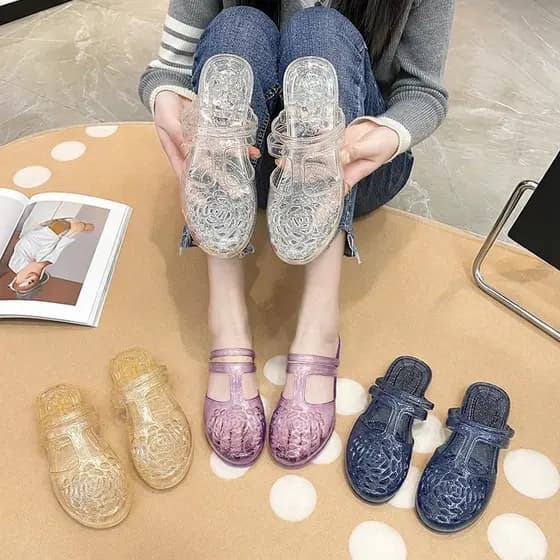 Sapatos de cristal sandálias de geléia chinelos femininos verão exterior usar antiderrapante sandálias pontiagudas chine