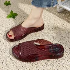 Oco cristal mãe senhoras novo estilo chinelos transparente resistente ao desgaste sandálias verão sola grossa confortáve