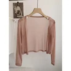 Temperamento suave curto protetor solar roupas Cardigan de manga comprida verão tule gaze legal topo feminino desgaste e