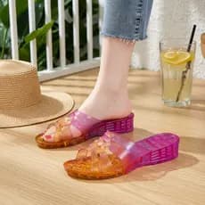 2026 novo estilo exterior usar cor gradiente cristal cunha chinelos de salto feminino verão mãe antiderrapante anti-odor