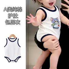 Verão pequeno mês-idade bebê macacão masculino feminino bebê triângulo macacão bebê sem mangas puro algodão macacão pija
