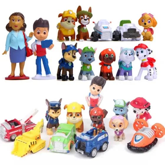 12pcs Patrulla Canina Anime Figuras Ryder Marshall Patrulha Bonecas Chase Rocky Zuma Skye Crianças Brinquedos ALMH