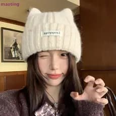 [maoting] 1 Peça De Gorros De Malha Com Orelha De Gato , Lindos Chapéus De Lã Quente De Inverno Para Mulheres , Da Moda