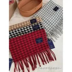 2025 inverno novo estilo Houndstooth lã misturada cachecol feminino inverno Retro High-End quente All-Match borla versão