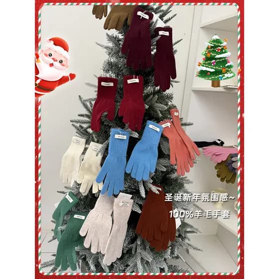 Natal ano novo atmosfera sentir 20024 inverno novo estilo 100% lã luvas de malha feminino inverno tela toque ao ar livre