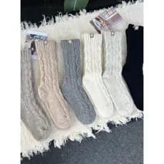 Exportado para a Coreia Meias de lã torcida femininas inverno cinza branco leitoso engrossado manter aquecido