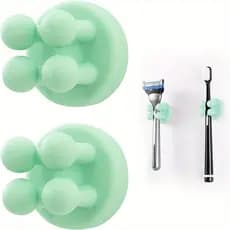 2 Suportes De Escova De Dentes De Silicone Dos Pces-Ganchos Fixados Na Parede Autoadesivos Multifuncionais Para Ha