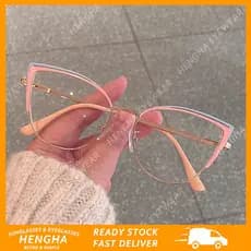 (HENGHA) Óculos De Armação De Metal Olho De Gato Rosa Feminino Estilo Retrô Ocidental Ópticos Anti Luz Azul