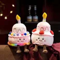 Cantar Feliz Aniversário Música Bolo Brinquedo De Pelúcia Morango Cereja Boneca Ornamento De Mesa Macio Plushie Surpresa