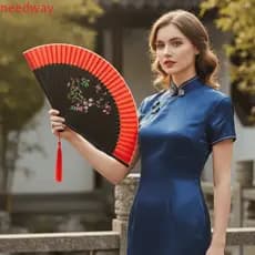 NEEDWAYB Ventilador Dobrado Com Impressão Em Flor , Dobrável Retrô Requintado Borla , Ventiladores Portáteis Elegantes D