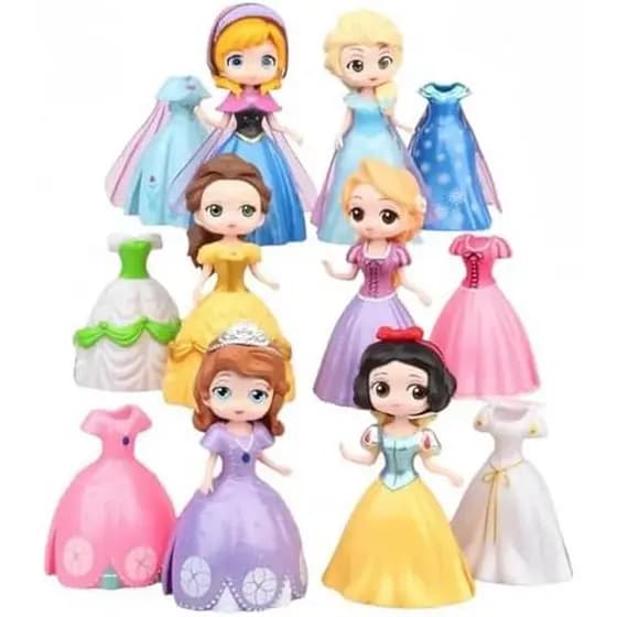 Conjunto de boneca de princesa de 6 peças, pequena estátua, mesa de jantar, decoração de festa de aniversário, carro, me