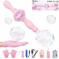 Varinha de Bolhas de Névoa Elástica Recarregável, Máquina de Bolhas de Névoa para Crianças, Brinquedo Interativo STEM, S