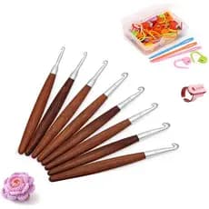 Conjunto de crochê de 8 peças, agulhas de crochê de alumínio de 3mm-7mm com cabos de madeira, agulhas de crochê com pega