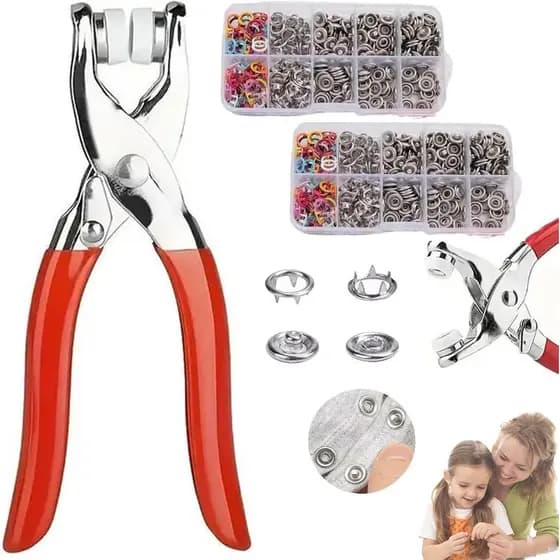 Kit de Costura com 100 Botões de Metal – Alicate Manual Incluído, Kit de 200 Botões de Pressão de 9,5mm com Ferramenta d