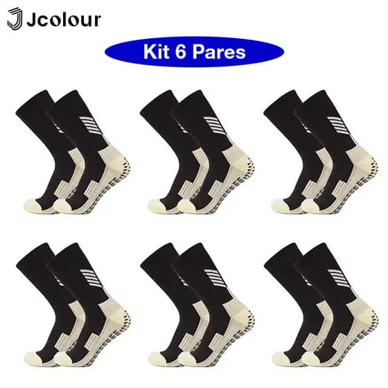 Kit 6 Pares Meias Esportivas Cano Alto Antiderrapantes Jcolour Unissex, Malha Respirável Absorvente