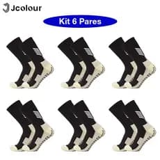 Kit 6 Pares Meias Esportivas Cano Alto Antiderrapantes Jcolour Unissex, Malha Respirável Absorvente
