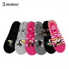 Kit 6 Pares Meias Invisíveis Feminina Jcolour Unissex, Estampa Tucano Antiderrapante, Meia Sapatilha