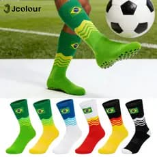 Kit 6 Pares Meias Esportivas Com Bandeira do Brasil Cano Longo Unissex Para Futebol Corrida Academia