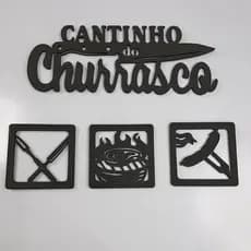 Kit Cantinho do churrasco 4 Placas Personalizadas Decoração em Mdf Premium cor Preta C/Dupla Face
