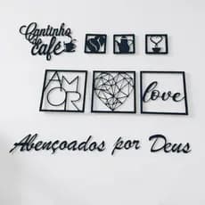 Kit 8 Placas Decorativas com Frases Letreiros Cantinho do Café e Abençoados por Deus