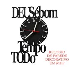 Relógio Decorativo de Parede em MDF Preta Decoração Deus é Bom o Tempo Todo