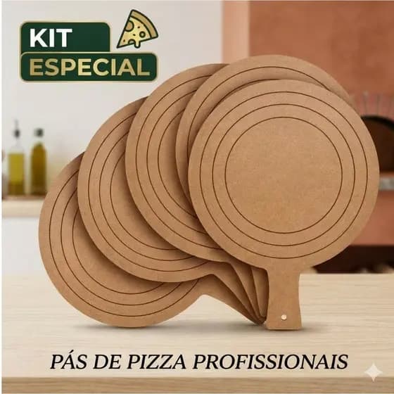 Kit Pá de Pizza para Montagem em MDF 40cm Premium 4 em 1 Grande Media Pequena Broto Forno