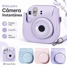 Bolsa Estojo Protetor de Couro para Câmer Fujifilm Instax Mini 12, C/ Alça de Ombro Ajustável/Removível
