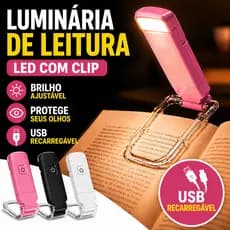 Mini Luminária LED de Leitura com Clip USB Flexível Brilho Ajustável  Portátil Proteção dos Olhos Bivolt