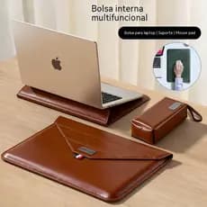 Mochila para notebook de alta qualidade, couro, 13 a 16 polegadas, com suporte e bolsa para carregador