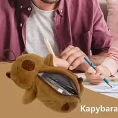 Estojo de Lápis de Pelúcia Capivara Macio e Fofo com Zíper, Material Escolar Kawaii Fofo para Meninas e Meninos