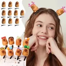 Presilha de Cabelo Infantil de Pelúcia 3D com Laço e Capivara, Estilo Divertido, Presilhas Bico de Pato